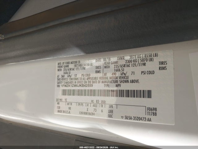 Продаж на аукціоні авто 2018 Ford Transit-150 Xl, vin: 1FMZK1ZM6JKB42559, номер лоту: 46213322