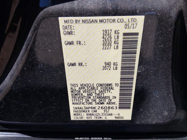 Aukcja sprzedaży 2017 Nissan Altima 2.5 S, vin: 1N4AL3AP4HC260863, numer aukcji: 46213333