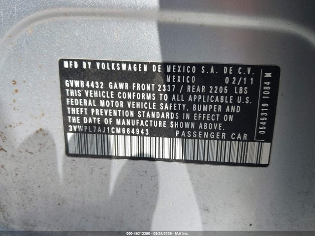 Aukcja sprzedaży 2012 Volkswagen Jetta Sportwagen 2.0l Tdi, vin: 3VWPL7AJ1CM664943, numer aukcji: 46213350