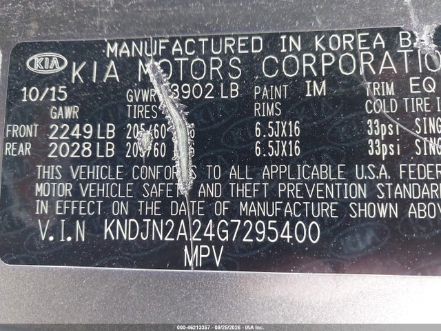 Продажа на аукционе авто 2016 Kia Soul, vin: KNDJN2A24G7295400, номер лота: 46213357