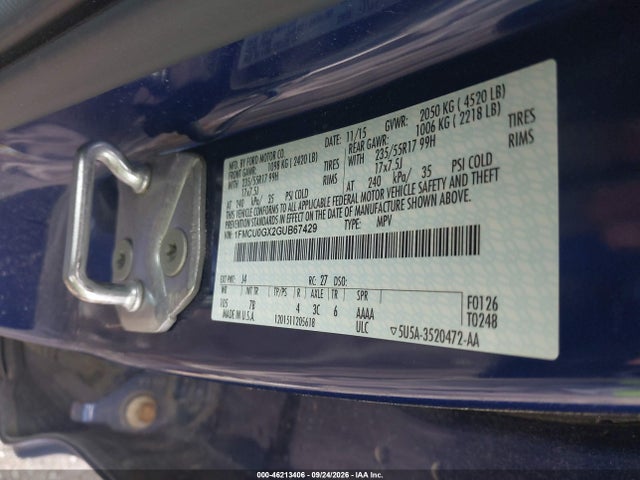 Aukcja sprzedaży 2016 Ford Escape Se, vin: 1FMCU0GX2GUB67429, numer aukcji: 46213406