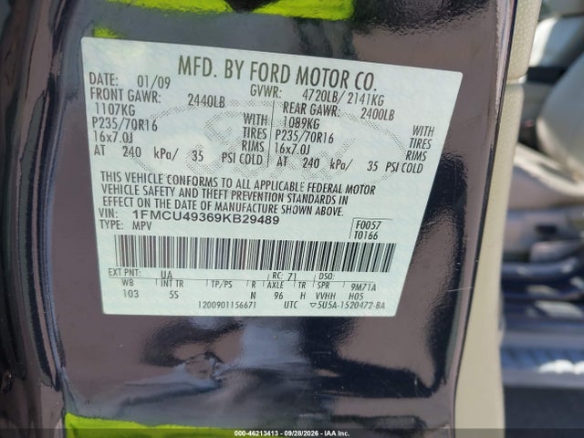 Продаж на аукціоні авто 2009 Ford Escape Hybrid/hybrid Limited, vin: 1FMCU49369KB29489, номер лоту: 46213413