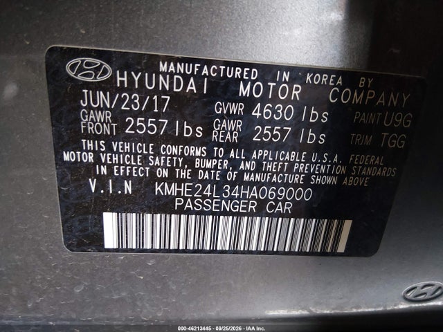 Aukcja sprzedaży 2017 Hyundai Sonata Hybrid Se, vin: KMHE24L34HA069000, numer aukcji: 46213445