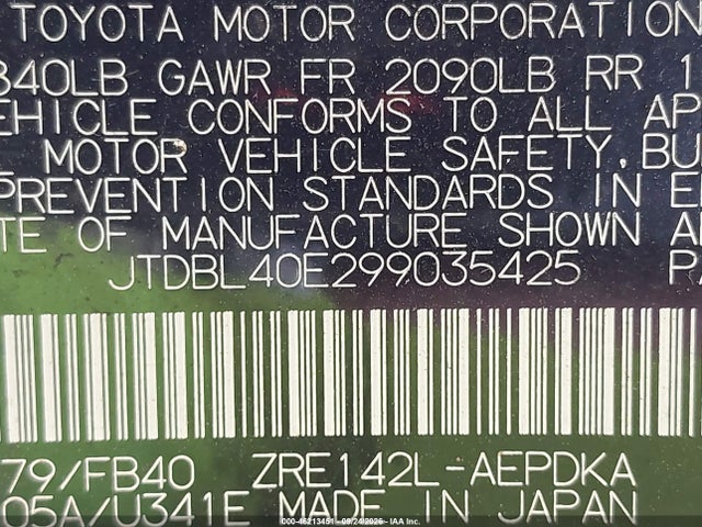 46213451 :رقم المزاد ، JTDBL40E299035425 vin ، 2009 Toyota Corolla Le مزاد بيع