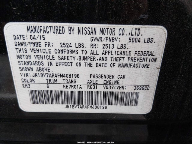 Aukcja sprzedaży 2015 Infiniti Q50 Premium, vin: JN1BV7AR4FM408196, numer aukcji: 46213460