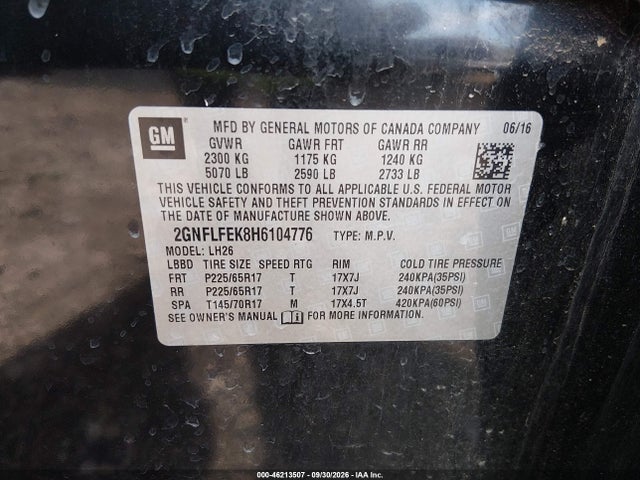 Aukcja sprzedaży 2017 Chevrolet Equinox Lt, vin: 2GNFLFEK8H6104776, numer aukcji: 46213507