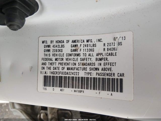 Продажа на аукционе авто 2013 Honda Accord Sdn Ex-l/ex-l V-6, vin: 1HGCR3F80DA024222, номер лота: 46213509