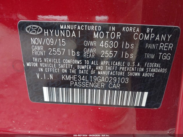 KMHE34L19GA029103 Hyundai Sonata Hybrid Limited