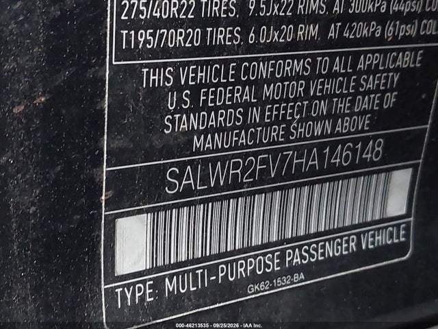 Продаж на аукціоні авто 2017 Land Rover Range Rover Sport 3.0l V6 Supercharged Hse, vin: SALWR2FV7HA146148, номер лоту: 46213535