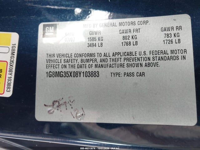 46213576 :رقم المزاد ، 1G8MG35X08Y103883 vin ، 2008 Saturn Sky Red Line مزاد بيع