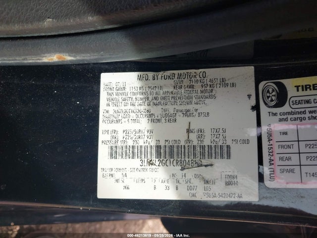 Продажа на аукционе авто 2012 Lincoln Mkz, vin: 3LNHL2GC1CR804880, номер лота: 46213619