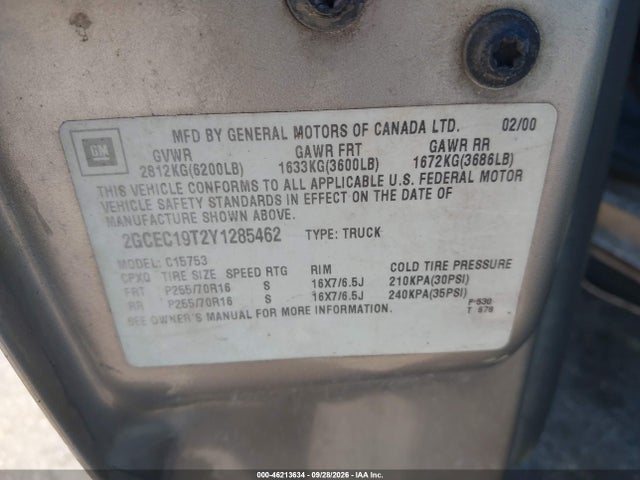 Aukcja sprzedaży 2000 Chevrolet Silverado 1500 Ls, vin: 2GCEC19T2Y1285462, numer aukcji: 46213634