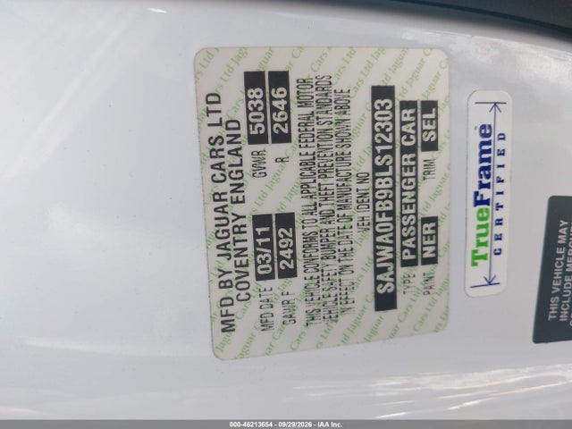46213654 :رقم المزاد ، SAJWA0FB9BLS12303 vin ، 2011 Jaguar Xf مزاد بيع