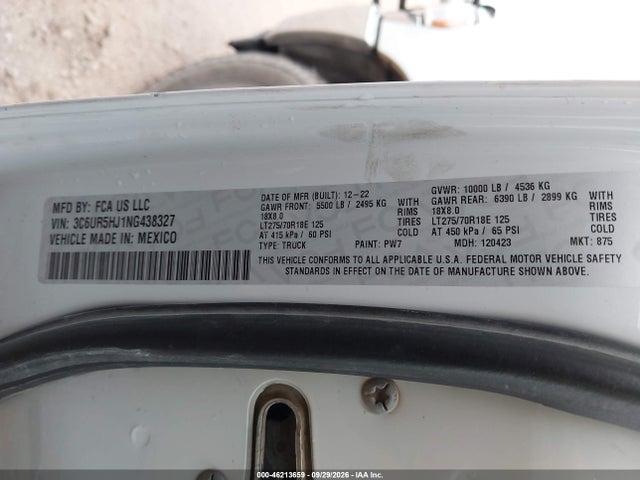 46213659 :رقم المزاد ، 3C6UR5HJ1NG438327 vin ، 2022 Ram 2500 Tradesman  4x4 8' Box مزاد بيع
