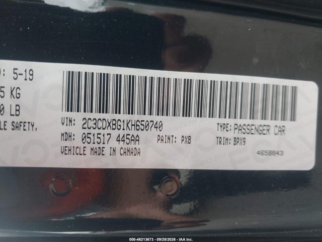 46213673 :رقم المزاد ، 2C3CDXBG1KH650740 vin ، 2019 Dodge Charger Sxt Rwd مزاد بيع