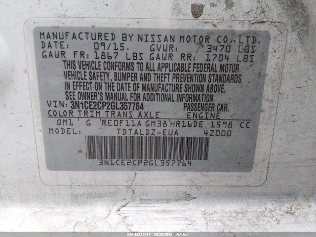3N1CE2CP2GL357764 Nissan Versa Note S (sr)/s Plus/sl/sr/sv
