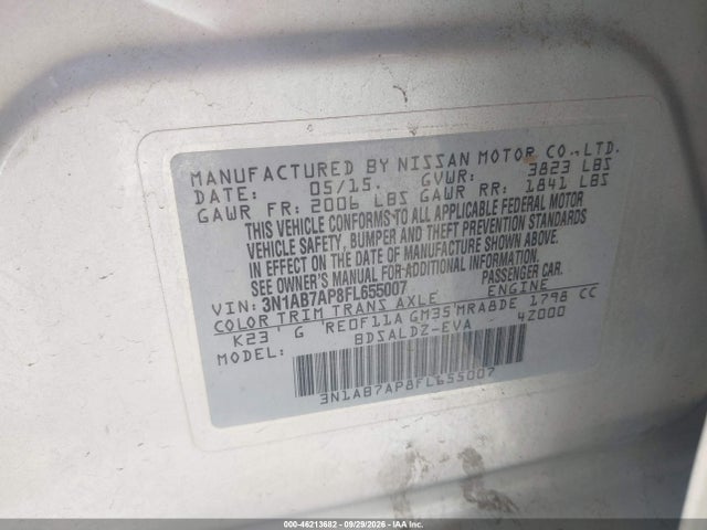 3N1AB7AP8FL655007 Nissan Sentra Fe+ S/s/sl/sr/sv