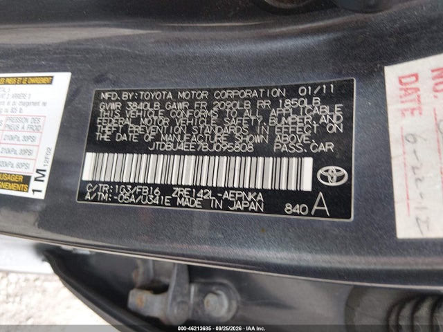 46213685 :رقم المزاد ، JTDBU4EE7BJ095808 vin ، 2011 Toyota Corolla Le مزاد بيع