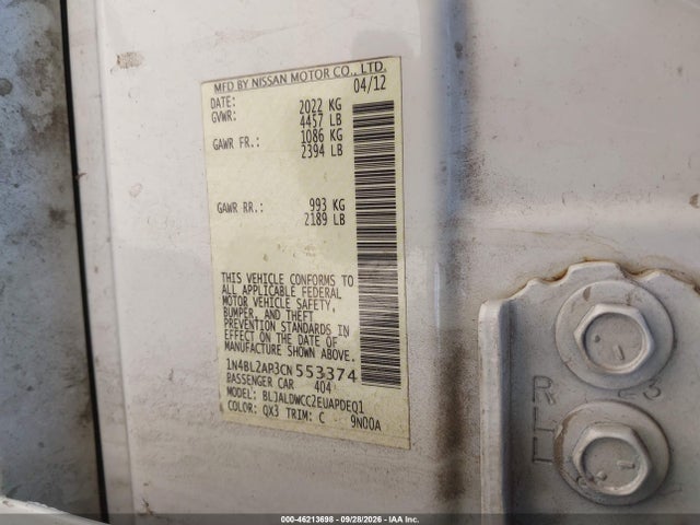 46213698 :رقم المزاد ، 1N4BL2AP3CN553374 vin ، 2012 Nissan Altima 3.5 Sr مزاد بيع