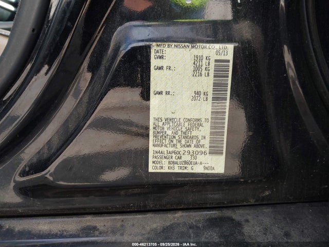 Продажа на аукционе авто 2013 Nissan Altima 2.5 Sv, vin: 1N4AL3AP6DC293096, номер лота: 46213705