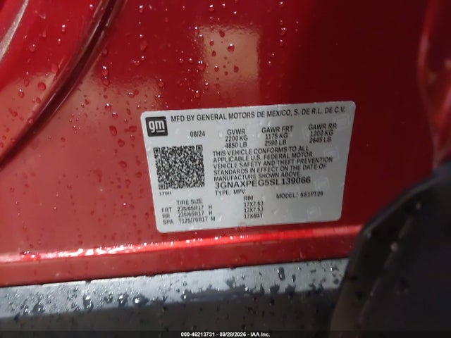 2025 Chevrolet Equinox Awd Lt მანქანა იყიდება აუქციონზე, vin: 3GNAXPEG5SL139066, აუქციონის ნომერი: 46213731