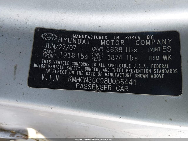 Aukcja sprzedaży 2008 Hyundai Accent Se, vin: KMHCN36C98U056441, numer aukcji: 46213750