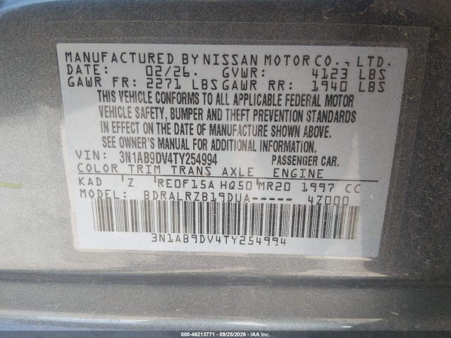 Aukcja sprzedaży 2026 Nissan Sentra Sr, vin: 3N1AB9DV4TY254994, numer aukcji: 46213771