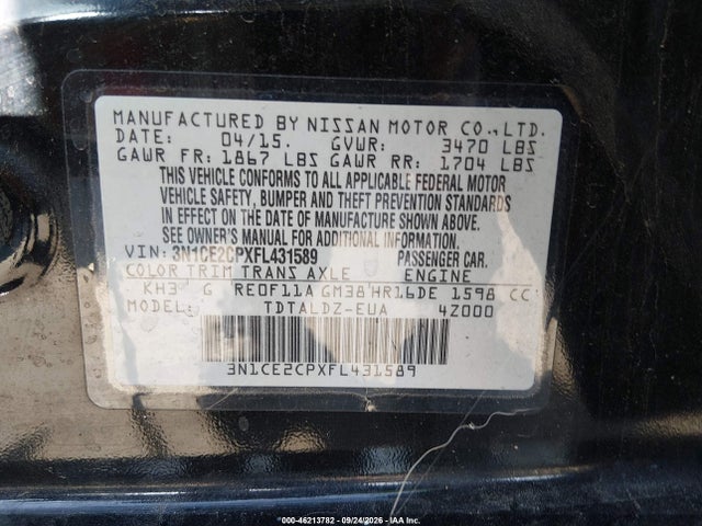 Продаж на аукціоні авто 2015 Nissan Versa Note Sv, vin: 3N1CE2CPXFL431589, номер лоту: 46213782