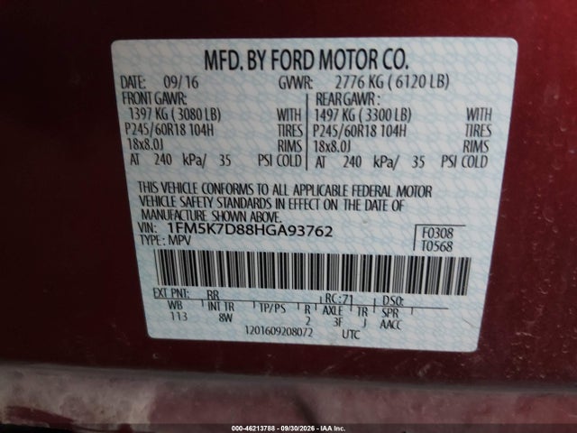 Ford EXPLORER XLT 2017 1FM5K7D88HGA93762 Image 9