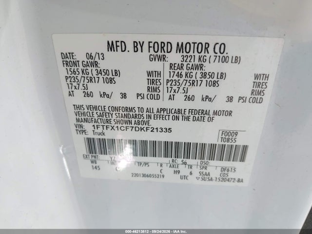 2013 Ford F-150 Xl მანქანა იყიდება აუქციონზე, vin: 1FTFX1CF7DKF21335, აუქციონის ნომერი: 46213812
