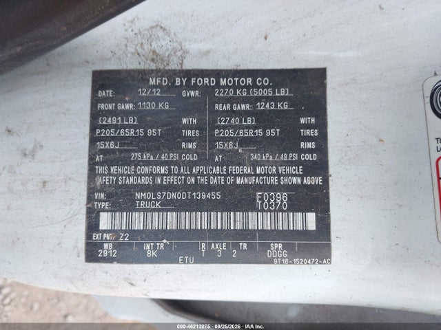 2013 Ford Transit Connect Xlt მანქანა იყიდება აუქციონზე, vin: NM0LS7DN0DT139455, აუქციონის ნომერი: 46213875