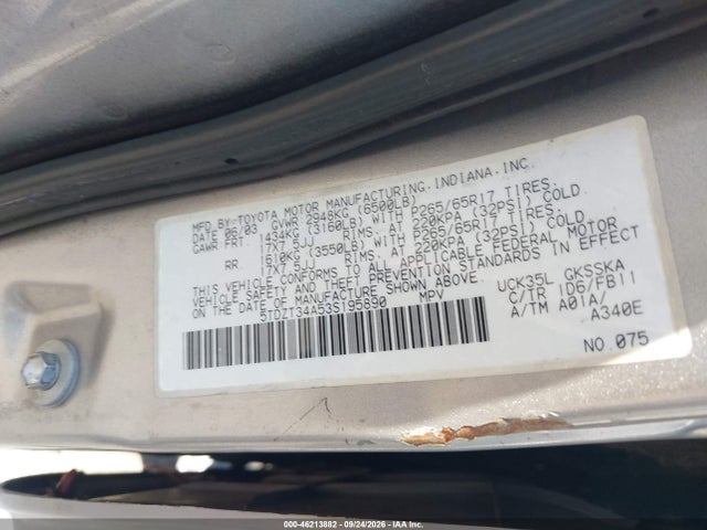 Продажа на аукционе авто 2003 Toyota Sequoia Sr5 V8, vin: 5TDZT34A53S195890, номер лота: 46213882