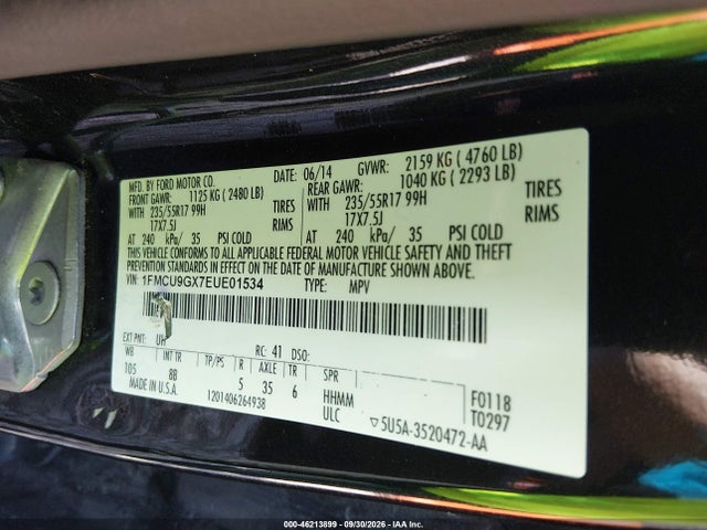 Aukcja sprzedaży 2014 Ford Escape Se, vin: 1FMCU9GX7EUE01534, numer aukcji: 46213899
