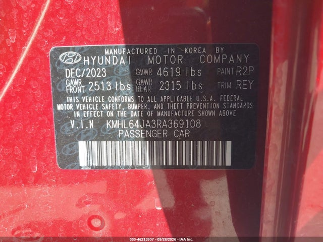 Продаж на аукціоні авто 2024 Hyundai Sonata Sel, vin: KMHL64JA3RA369108, номер лоту: 46213907
