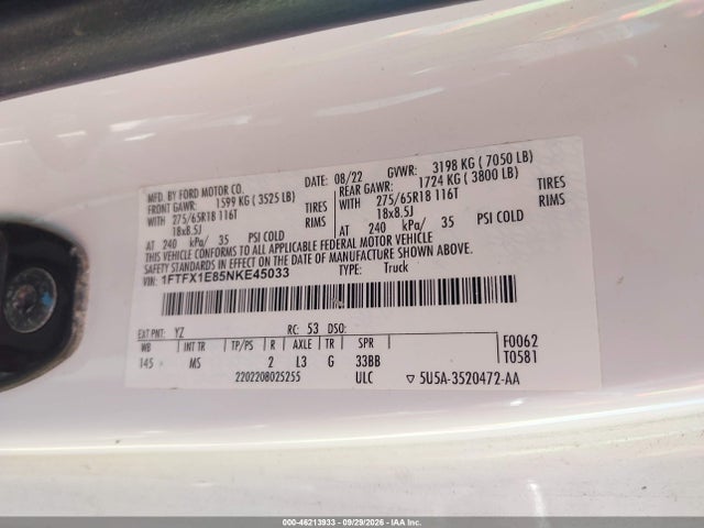 Ford F-150 Xlt 2022 1FTFX1E85NKE45033 Image 9