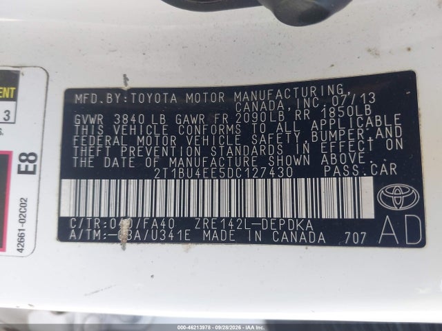 Продаж на аукціоні авто 2013 Toyota Corolla L, vin: 2T1BU4EE5DC127430, номер лоту: 46213978