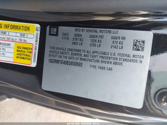 Aukcja sprzedaży 2014 Cadillac Elr Standard, vin: 1G6RM1E49EU600693, numer aukcji: 46214000