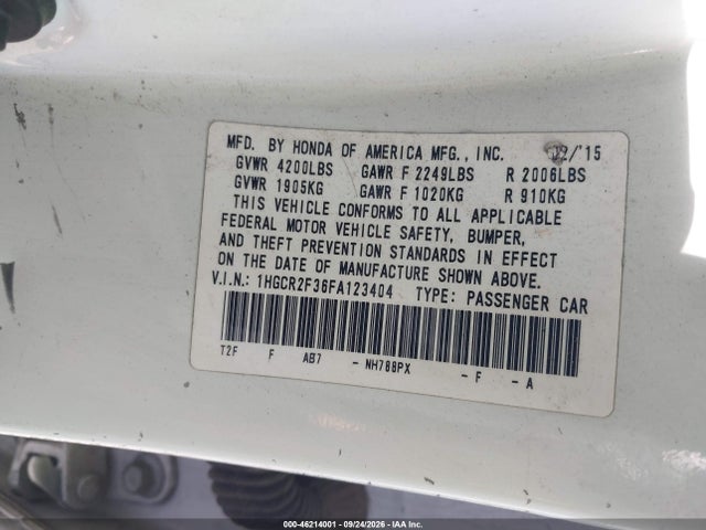 Honda ACCORD LX 2015 1HGCR2F36FA123404 Image 9