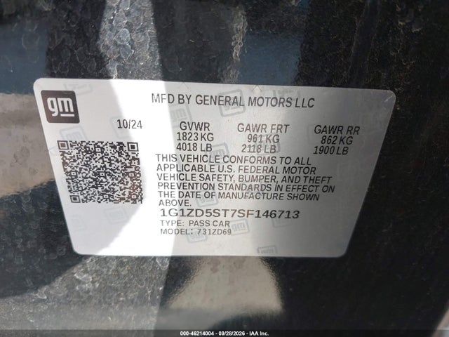 Продажа на аукционе авто 2025 Chevrolet Malibu Fwd 1lt, vin: 1G1ZD5ST7SF146713, номер лота: 46214004