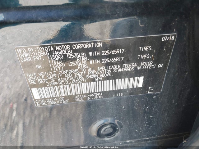 46214016 :رقم المزاد ، JTMRFREV2JJ245277 vin ، 2018 Toyota Rav4 Xle مزاد بيع