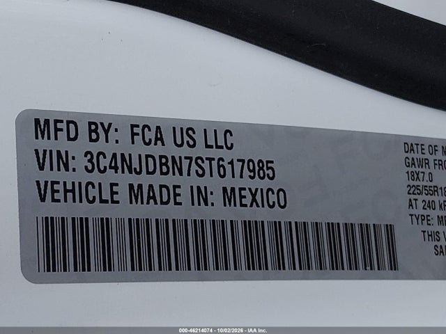 2025 Jeep Compass Latitude 4x4 მანქანა იყიდება აუქციონზე, vin: 3C4NJDBN7ST617985, აუქციონის ნომერი: 46214074