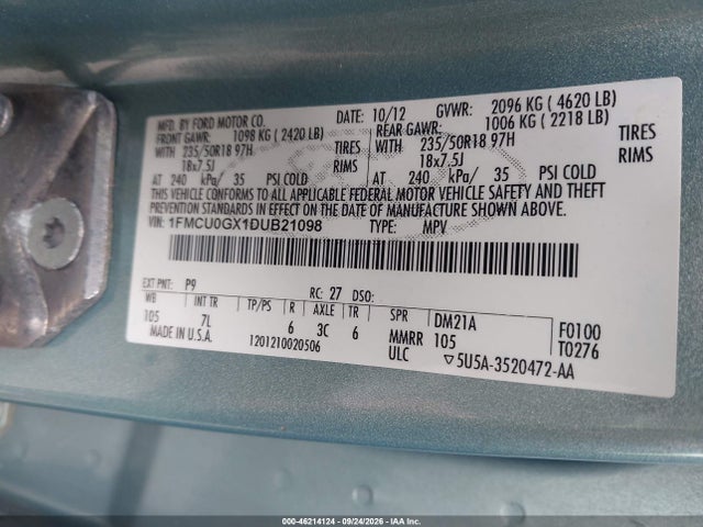 Продаж на аукціоні авто 2013 Ford Escape Se, vin: 1FMCU0GX1DUB21098, номер лоту: 46214124