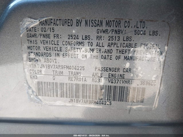 Aukcja sprzedaży 2015 Infiniti Q50, vin: JN1BV7AR9FM404225, numer aukcji: 46214131