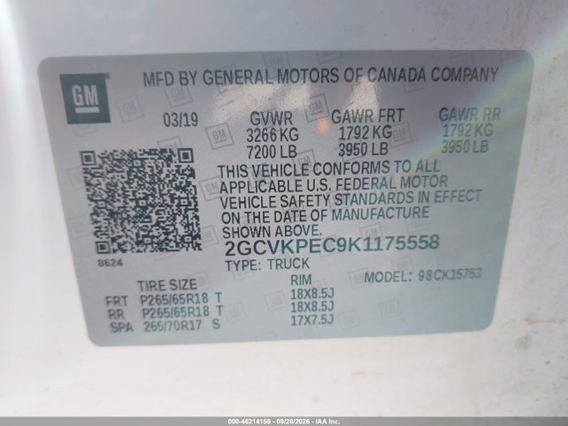 46214159 :رقم المزاد ، 2GCVKPEC9K1175558 vin ، 2019 Chevrolet Silverado 1500 Ld Lt مزاد بيع