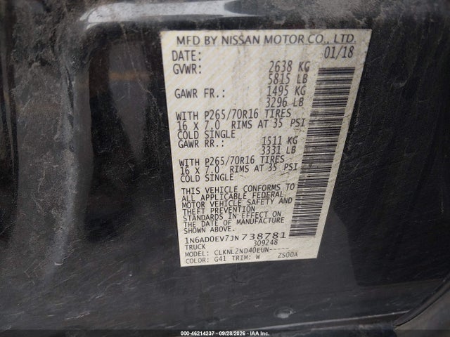 2018 Nissan Frontier Sv მანქანა იყიდება აუქციონზე, vin: 1N6AD0EV7JN738781, აუქციონის ნომერი: 46214237