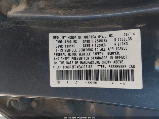 Продажа на аукционе авто 2014 Honda Accord Lx, vin: 1HGCR2F3XEA307159, номер лота: 46214238