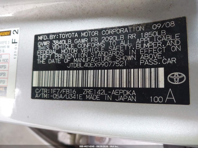 Продажа на аукционе авто 2009 Toyota Corolla Le, vin: JTDBL40EX99077521, номер лота: 46214245