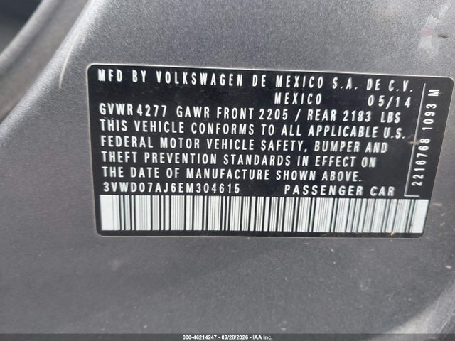 Продаж на аукціоні авто 2014 Volkswagen Jetta 1.8t Se, vin: 3VWD07AJ6EM304615, номер лоту: 46214247