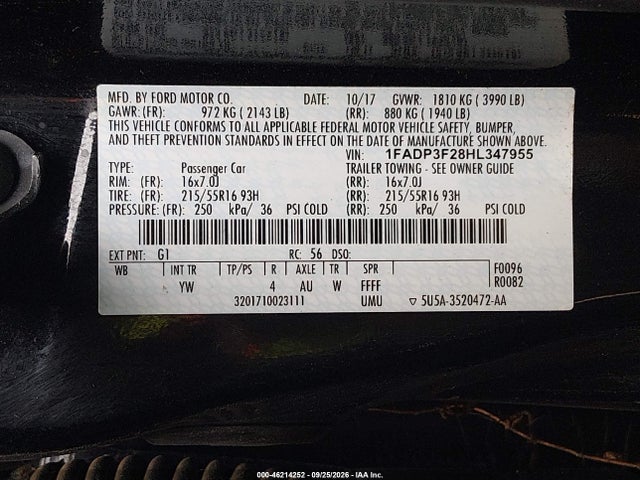 Продаж на аукціоні авто 2017 Ford Focus Se, vin: 1FADP3F28HL347955, номер лоту: 46214252