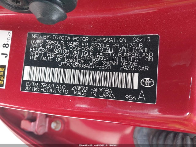 Продаж на аукціоні авто 2010 Toyota Prius Iv, vin: JTDKN3DU8A0195520, номер лоту: 46214261